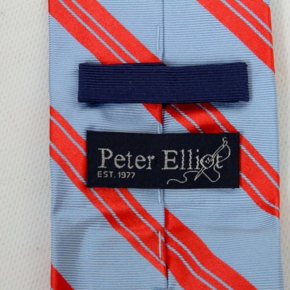 Tricot knitted silk tie, blue background and red horizontal  Peter Elliot Blue Red Hobnail Stripe Silk Mens Necktie Tie Ties Handmade Italy